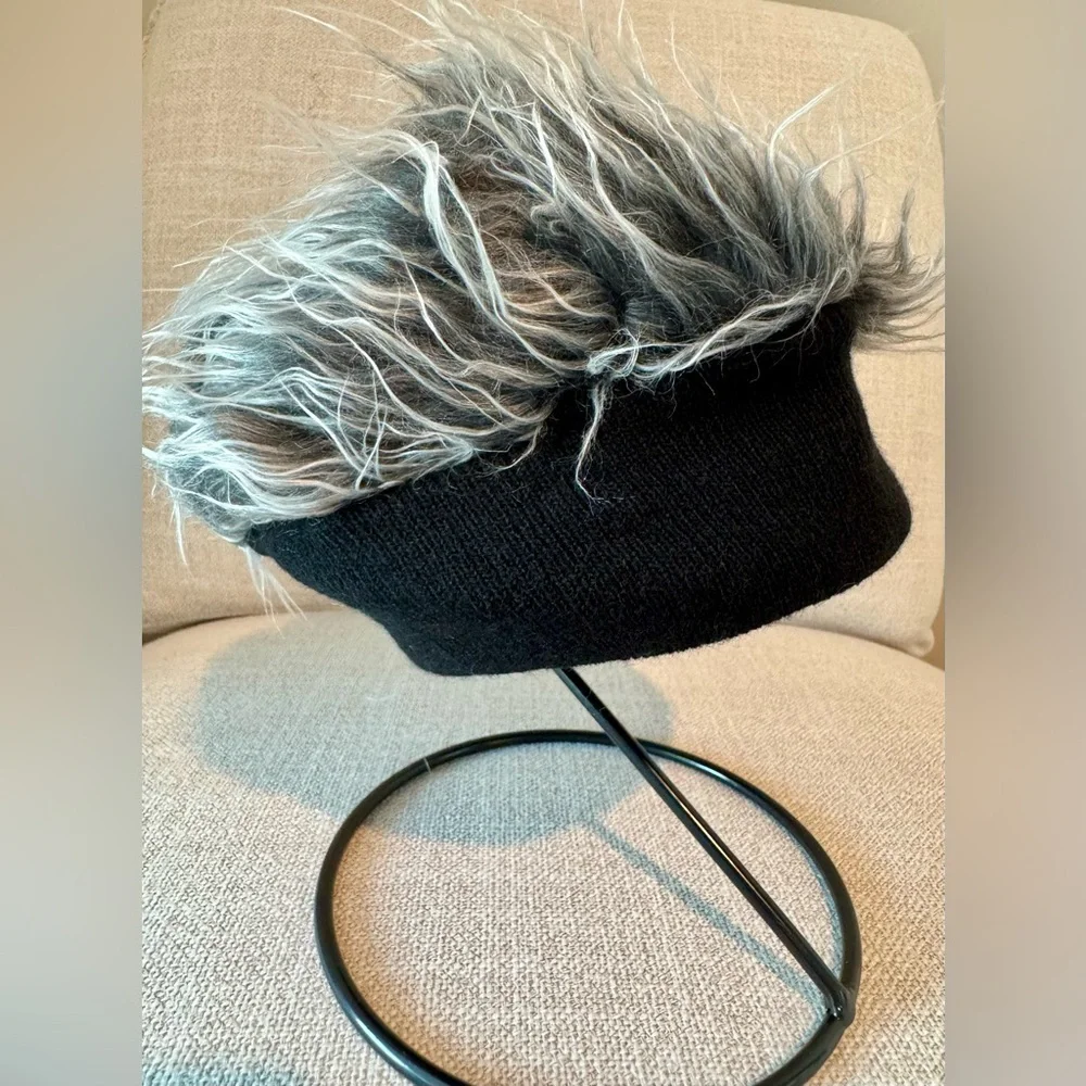 New Men’s Adult Size Faux Spikey Hair Black/Grey Rocker Knit Skull Cap Hat